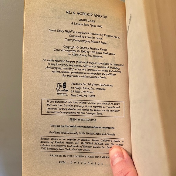 Sweet Valley High SVH Senior Year Vintage Book Francine Pascal #18 As If I Care - Picture 7 of 7